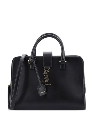 Pre-owned Saint Laurent Monogram Cabas Leather Small Satchel In Black