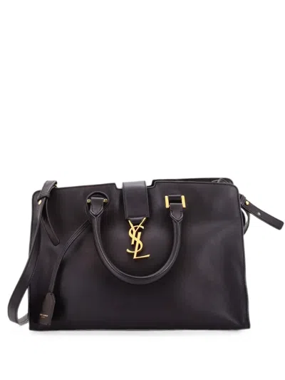 Pre-owned Saint Laurent Monogram Cabas Leather Small Satchel In Black