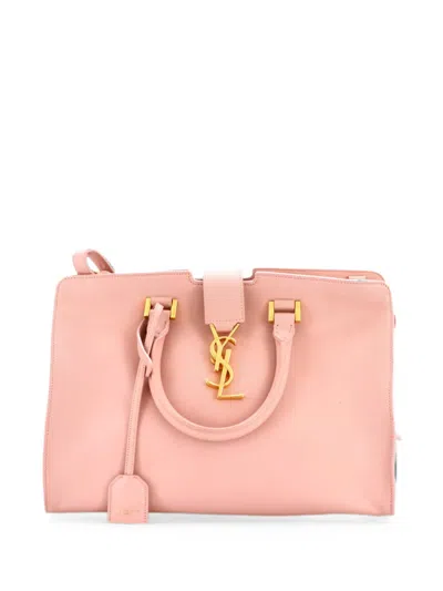 Pre-owned Saint Laurent Monogram Cabas Leather Small Satchel In Pink