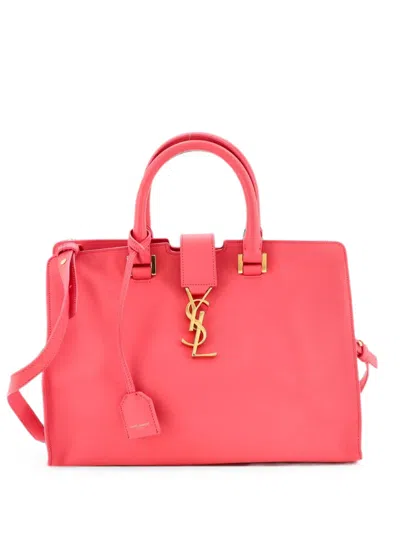 Pre-owned Saint Laurent Monogram Cabas Leather Small Satchel In Pink
