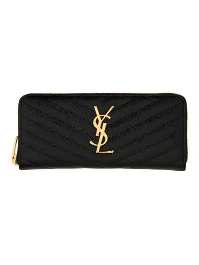Saint Laurent Monogram Calfskin Zip Around Wallet In Black