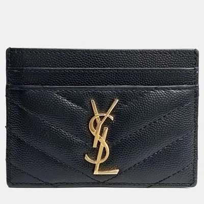 Pre-owned Saint Laurent Monogram Card Holder (423291) In Black