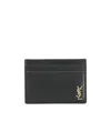Saint Laurent Tiny Cassandre Card Holder In Polished Leather In Black