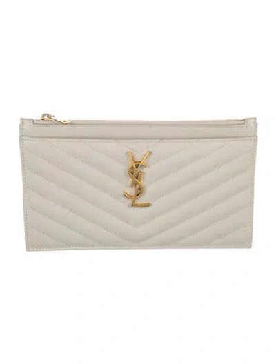 Pre-owned Saint Laurent Monogram Cassandre Bill Pouch Wallet Leather Wallet In Neutral
