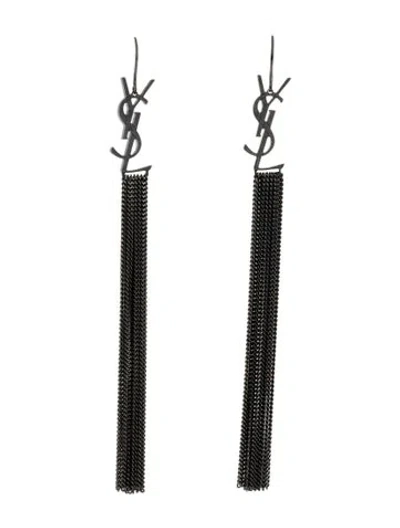 Pre-owned Saint Laurent Monogram Chain Tassel Drop Earrings In Multi