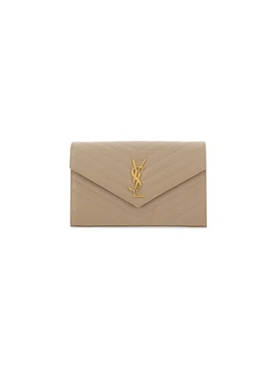 Saint Laurent Monogramme Envelope Quilted Textured-leather Wallet In Neutrals
