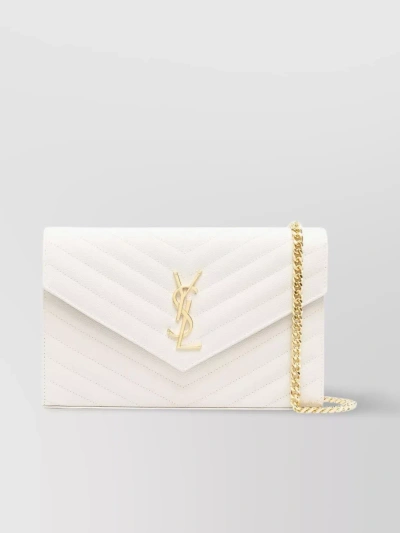 Saint Laurent Monogram Chevron-quilted Chain Wallet In White