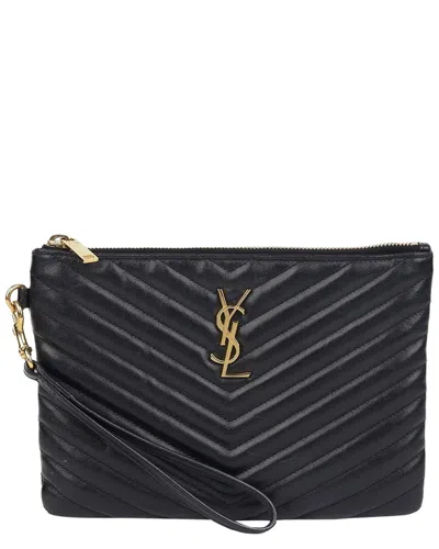 Saint Laurent Monogram Matelasse Leather Tablet Pouch In Black