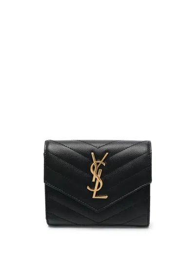 Saint Laurent Monogramme Quilted Textured-leather Wallet In Black