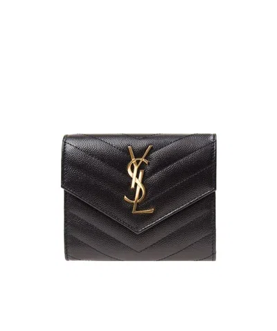 Saint Laurent Monogram Compact Tri-fold Wallet In Black
