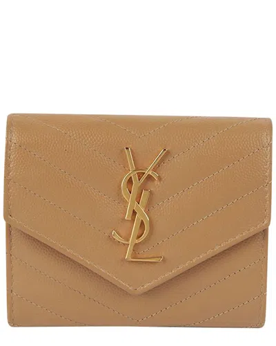 Saint Laurent Monogram Compact Tri-fold Wallet (authentic Pre-loved) In Brown