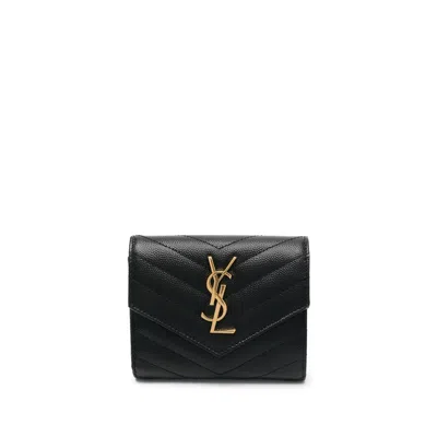 Saint Laurent Monogram Compact Tri-fold Wallet In Black