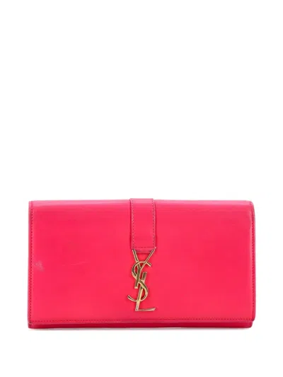 Pre-owned Saint Laurent Monogram Continental Wallet Leather Small Wallets In Pink