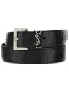 Saint Laurent Cassandre Belt In Crocodile-embossed Leather In Schwarz