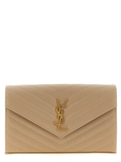 Saint Laurent 'monogram' Crossbody Bag In Sand