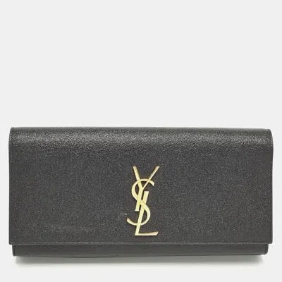 Pre-owned Saint Laurent Monogram Dark Grey Shimmer Leather Clutch In Gray