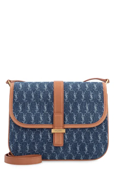 Saint Laurent Monogram Denim And Calf Leather Shoulder Bag In Blue