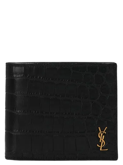 Saint Laurent Monogram Embossed Bi-fold Wallet In Nude