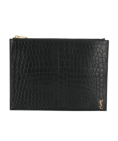 Saint Laurent Monogram Embossed Pouch In Black