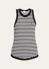 SAINT LAURENT MONOGRAM-EMBROIDERED STRIPE TANK TOP