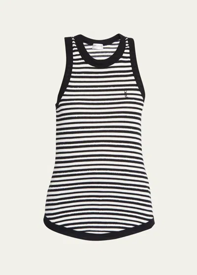 Saint Laurent Monogram-embroidered Stripe Tank Top In Nero Natur