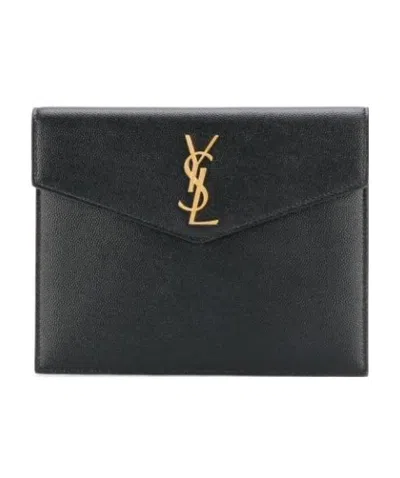 Saint Laurent Monogram Envelope Clutch Bag In Black