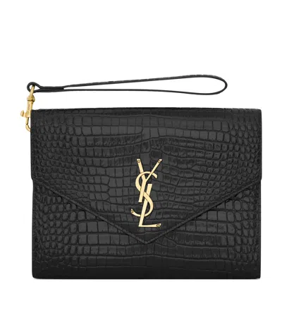 Saint Laurent Monogram Envelope Pouch In Black