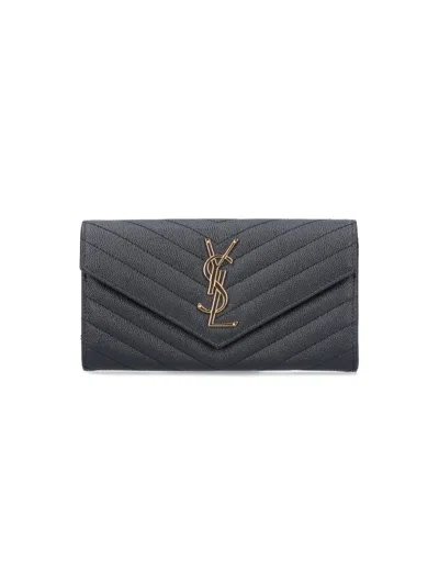 Saint Laurent 'cassandre' Quilted Wallet, In Black  