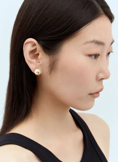 Saint Laurent Monogram Faux Pearl Earrings In White