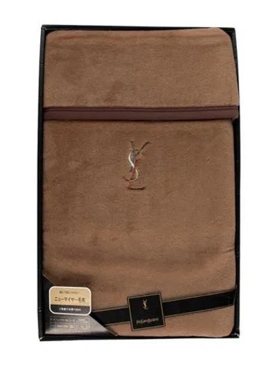 Pre-owned Saint Laurent Monogram Fleece Blanket In Brown