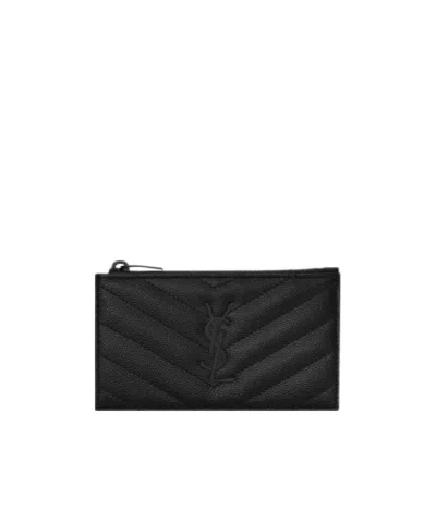 Saint Laurent Monogram Fragments Zipped Cardholder In Black