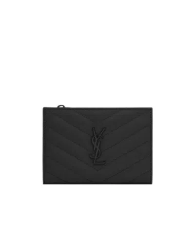 Saint Laurent Monogram Fragments Zipped Cardholder In Black