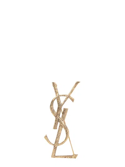 Saint Laurent Monogram Gold Brooch