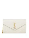 Saint Laurent Envelope Small Leather Wallet On Chain In Gray