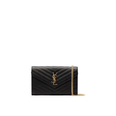 Saint Laurent Monogram Grain De Poudre Bag In Black