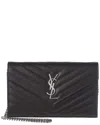 Saint Laurent Monogram Grain De Poudre Leather Wallet On Chain In Black
