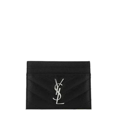 Saint Laurent Monogram Grained-leather Cardholder In Black