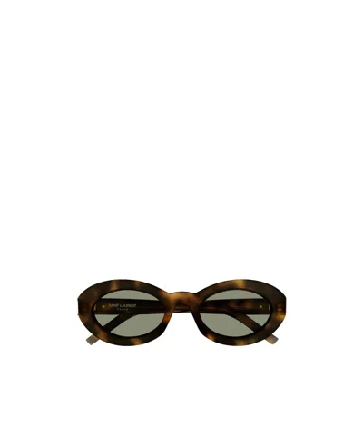 Saint Laurent Monogram Hinge Oval-frame Sunglasses In Black