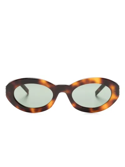 Saint Laurent Monogram Hinge Oval-frame Sunglasses In Brown