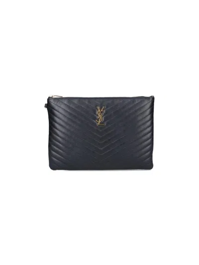 Saint Laurent Monogram Ipad Case Pouch In Black