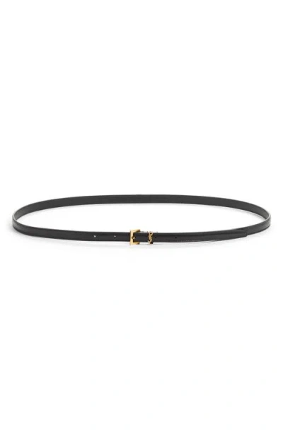 Saint Laurent Monogram Keeper Leather Skinny Belt In Black