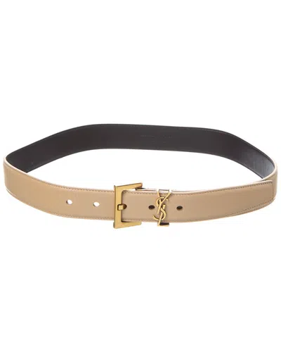Saint Laurent Monogram Leather Belt In Yellow