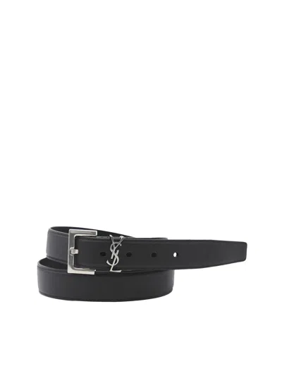 Saint Laurent Monogram Leather Belt In Black