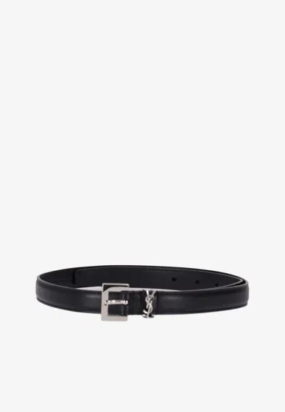 Saint Laurent Monogram Leather Belt In Black