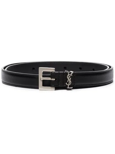 Saint Laurent Cassandre Thin Belt In Black
