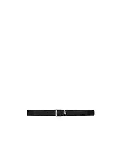 Saint Laurent Monogram Leather Belt In Black