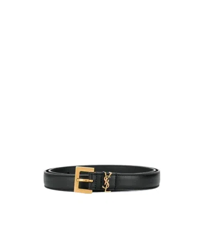 Saint Laurent Monogram Leather Belt In Black