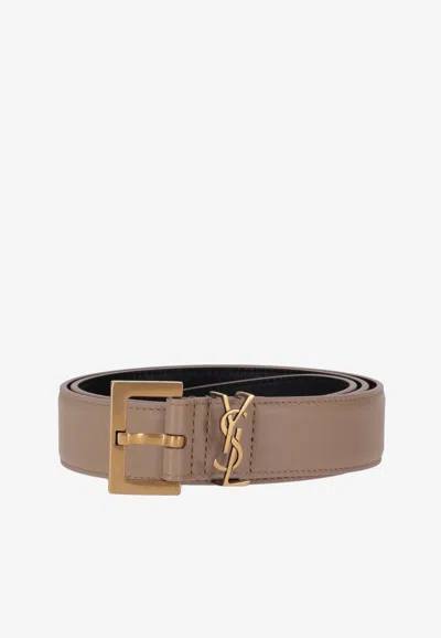 Saint Laurent Monogram Leather Belt In Brown