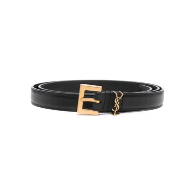 Saint Laurent Monogram Leather Belt In Orange