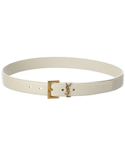 Saint Laurent Cassandre Leather Belt In White